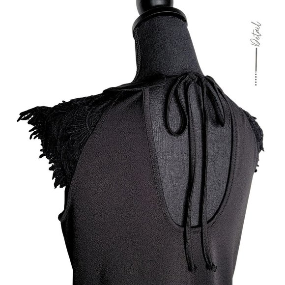 BLACK SOLID GUIPURE LACE SLEEVES TOP - Picture 7 of 7